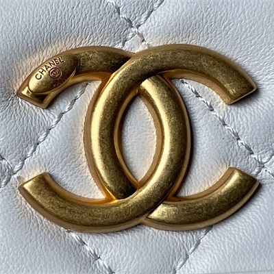 Chanel Hobo HandBag Calfskin Gold Tone Metal White AS4666