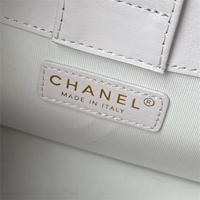 Chanel Hobo HandBag Calfskin Gold Tone Metal White AS4666