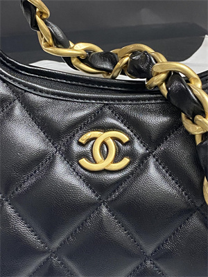 Chanel Small Hobo Bag Shiny Lambskin Gold Tone Metal Black AS4922