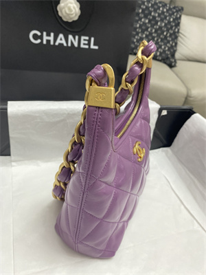 Chanel Small Hobo Bag Shiny Lambskin Gold Tone Metal Purple AS4922