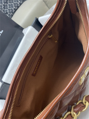 Chanel Small Hobo Bag Shiny Lambskin Gold Tone Metal Brown AS4922