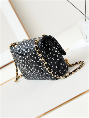 Chanel Medium Classic Handbag Black Calfskin With White Letters AS1112