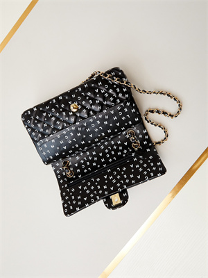 Chanel Medium Classic Handbag Black Calfskin With White Letters AS1112