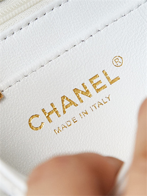 Chanel Mini Classic Handbag White Calfskin With Black Letters AS1116