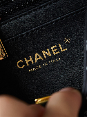 Chanel Mini Classic Handbag Black Calfskin With White Letters AS1116