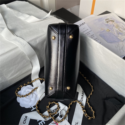 Chanel Mini Bag With Top Handle Shiny Lambskin Gold Tone Metal Black AS4958