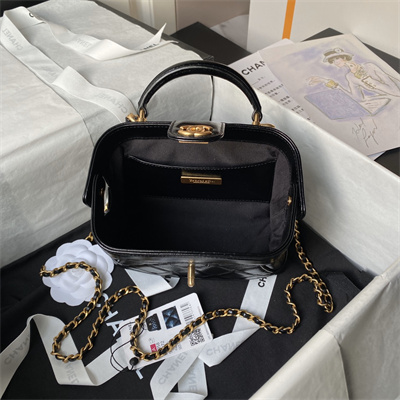 Chanel Mini Bag With Top Handle Shiny Lambskin Gold Tone Metal Black AS4958