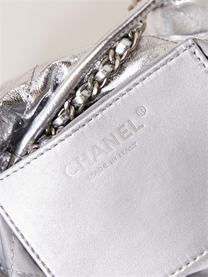 Chanel 22 Mini Handbag Metallic Calfskin Silver Tone Metal Silver AS3980