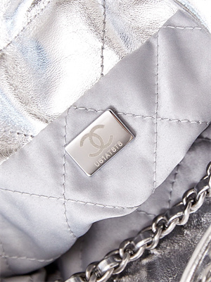 Chanel 22 Mini Handbag Metallic Calfskin Silver Tone Metal Silver AS3980