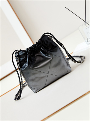 Chanel 22 Mini Handbag Gradient Calfskin Silver Tone Metal Black/Silver AS3980