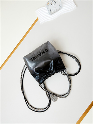 Chanel 22 Mini Handbag Gradient Calfskin Silver Tone Metal Black/Silver AS3980