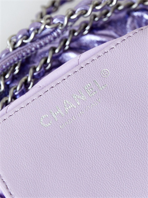 Chanel 22 Mini Handbag Metallic Calfskin Silver Tone Metal Purple AS3980