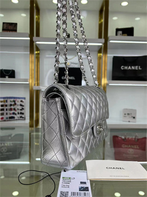 Chanel Medium Classic Flap Bag Metallic Silver AS1112
