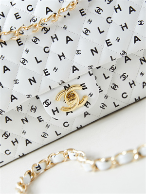 Chanel Medium Classic Handbag White Calfskin With Black Letters AS1112