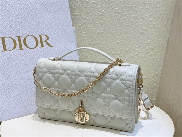 CD Miss Dior Top Handle Bag Cannage Lambskin  White