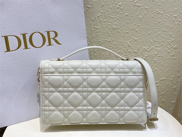 CD Miss Dior Top Handle Bag Cannage Lambskin  White