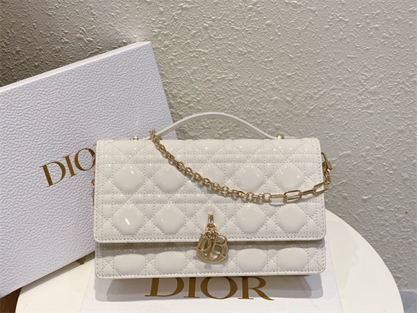 CD Miss Dior Top Handle Bag Cannage Patent Calfskin White
