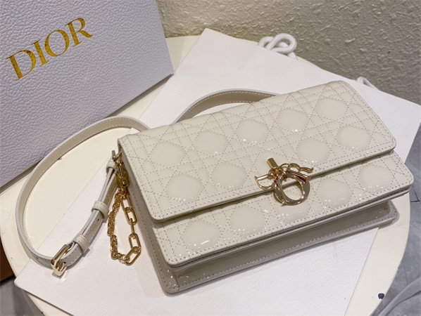 CD Miss Dior Top Handle Bag Cannage Patent Calfskin White