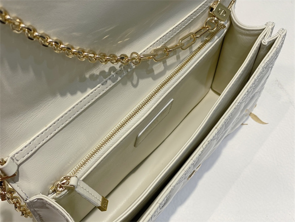 CD Miss Dior Top Handle Bag Cannage Patent Calfskin White