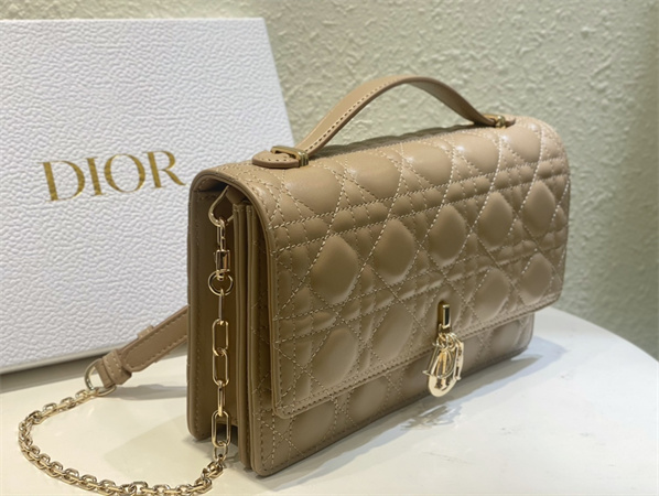 CD Miss Dior Top Handle Bag Cannage Lambskin Biscuit