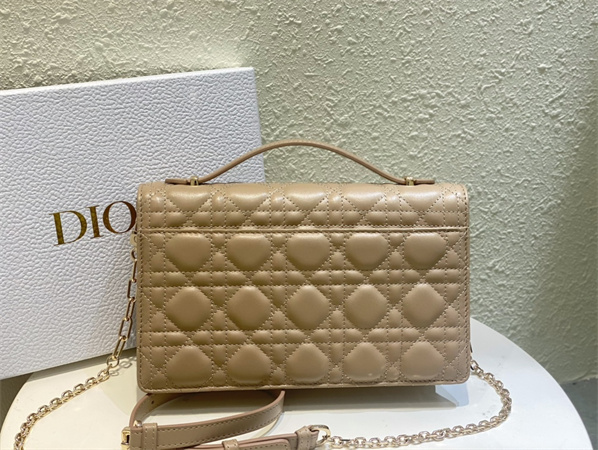CD Miss Dior Top Handle Bag Cannage Lambskin Biscuit