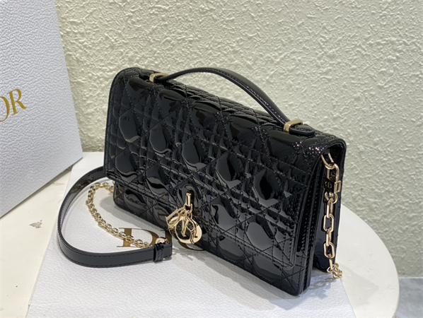 CD Miss Dior Top Handle Bag Cannage Patent Calfskin Black