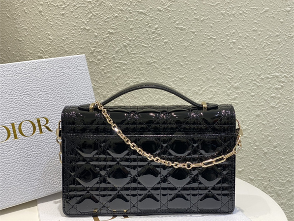 CD Miss Dior Top Handle Bag Cannage Patent Calfskin Black