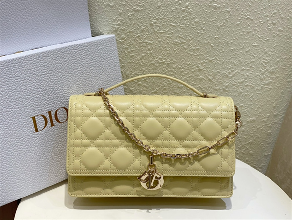 CD Miss Dior Top Handle Bag Cannage Lambskin Yellow