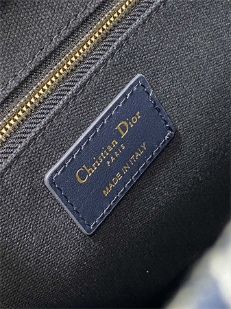 CD Small Book Tote With Strap Blue and Ecru Toile de Jouy Reverse Embroidery and Blue Calfskin