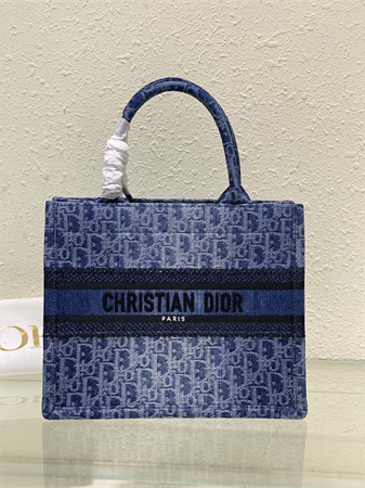 CD Small Book Tote Blue Denim Dior  Oblique Jacquard
