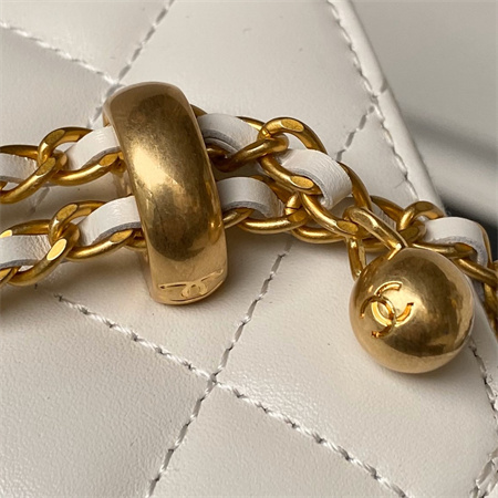 Chanel Vanity Case With Gold Ball Lambksin Gold Tone Metal White AP3651