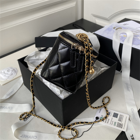 Chanel Vanity Case With Gold Ball Lambksin Gold Tone Metal Black AP3651