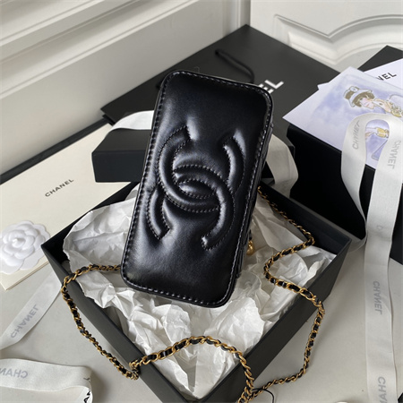 Chanel Vanity Case With Gold Ball Lambksin Gold Tone Metal Black AP3651