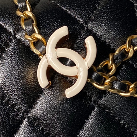 Chanel Wallet On Chain Shiny Lambskin, Enamel & Gold-Tone Metal Black AP3938