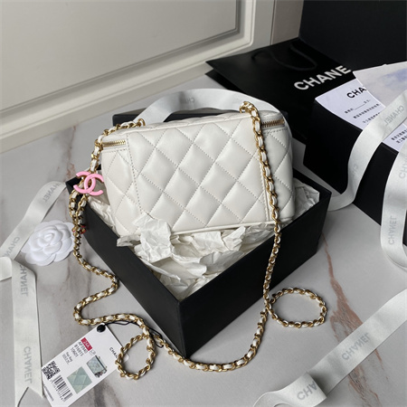 Chanel Vanity Case Lambskin Enamel & Gold-Tone Metal White AP3940