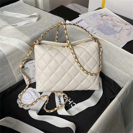 Chanel Clutch With Chain Grained Shiny Calfskin & Gold-Tone Metal White AP4066
