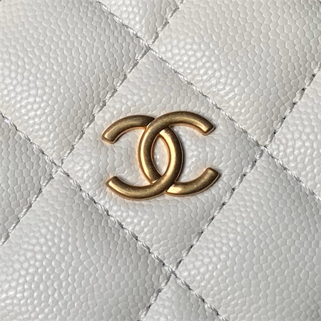 Chanel Clutch With Chain Grained Shiny Calfskin & Gold-Tone Metal White AP4066