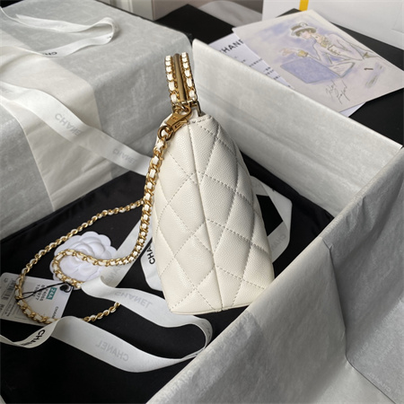 Chanel Clutch With Chain Grained Shiny Calfskin & Gold-Tone Metal White AP4066