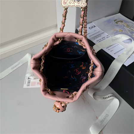 Chanel Backpack Shiny Lambskin Gold Tone Metal Pink AS4810