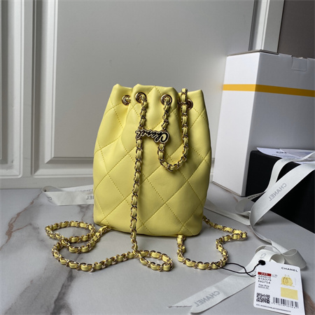 Chanel Backpack Shiny Lambskin Gold Tone Metal Yellow AS4810