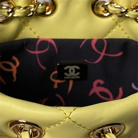 Chanel Backpack Shiny Lambskin Gold Tone Metal Yellow AS4810