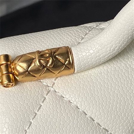 Chanel Mini Flap Bag With Top Handle Grained Shinny Calfskin Gold Tone Metal White AS4956
