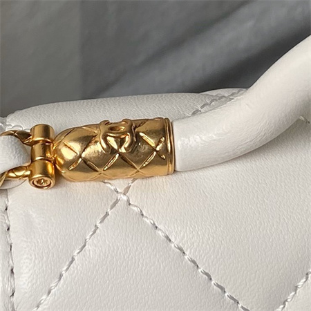 Chanel Mini Flap Bag With Top Handle Lambskin Gold Tone Metal White AS4956