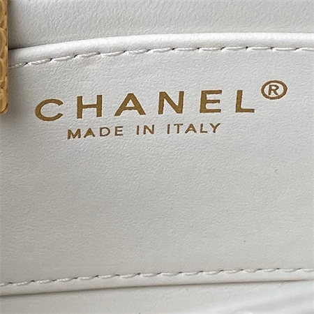 Chanel Mini Flap Bag With Top Handle Lambskin Gold Tone Metal White AS4956
