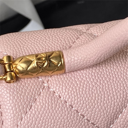 Chanel Mini Flap Bag With Top Handle Grained Shinny Calfskin Gold Tone Metal Pink AS4956