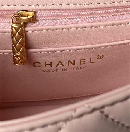 Chanel Mini Flap Bag With Top Handle Lambskin Gold Tone Metal Pink AS4956