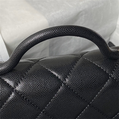 Chanel Mini Flap Bag With Top Handle Grained Shinny Calfskin Gold Tone Metal Black AS4956