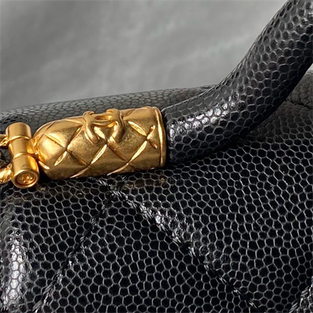 Chanel Mini Flap Bag With Top Handle Grained Shinny Calfskin Gold Tone Metal Black AS4956