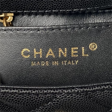 Chanel Mini Flap Bag With Top Handle Grained Shinny Calfskin Gold Tone Metal Black AS4956