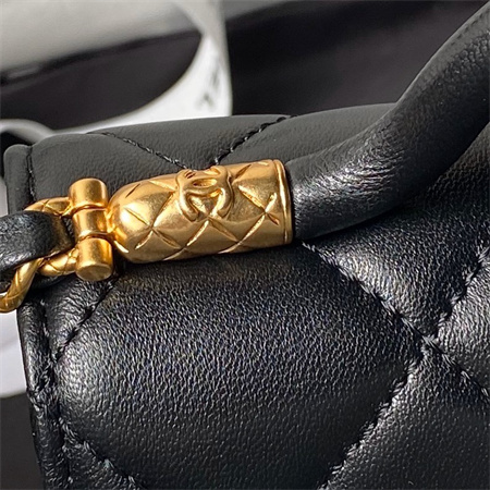 Chanel Mini Flap Bag With Top Handle Lambskin Gold Tone Metal Black AS4956